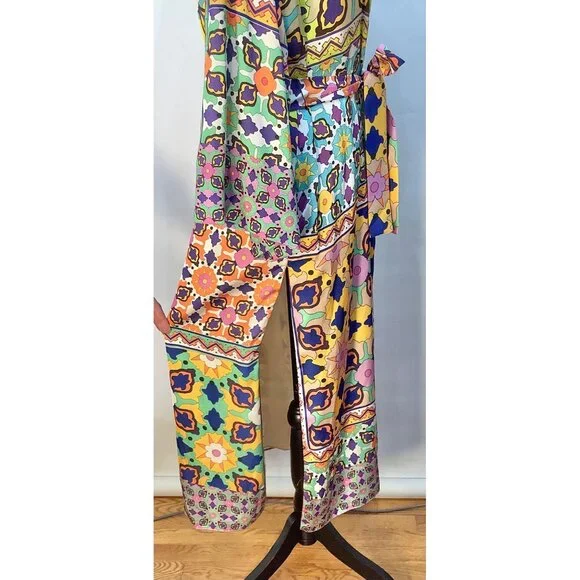 Zara Womens Size S Satin Colorful Long Kimono Robe Boho Festival - Picture 4 of 10